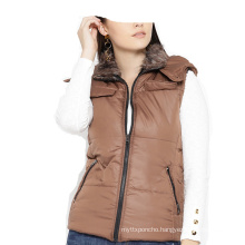 oem service custom women's vests waistcoats nylon winter padded vest women with faux fur